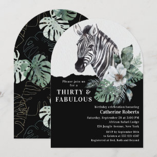 Convite Watercolor Floral Wild Zebra Trinta aniversário de