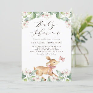 Convite Watercolor Floral Woodland Baby Deer Chá de frald