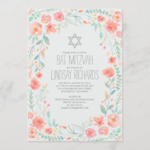 Convite Watercolor Floral Wreath Garden Bat Mitzvah