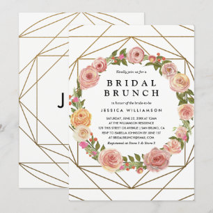 Convite Watercolor Floral Wreath Geométrica Bridal Brunch