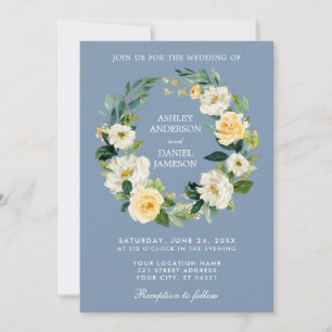 Convite Watercolor Floral Wreath Yellow Dusty Casamento Az