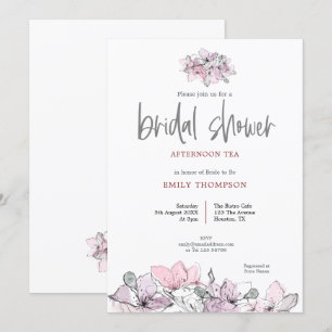 Convite Watercolor Florals - Chá de panela de Script Rosa