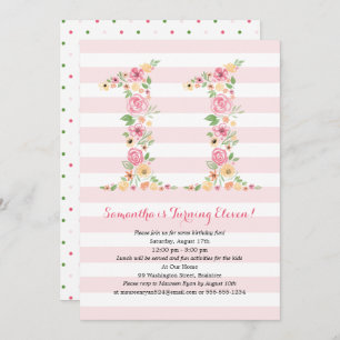 Convite Watercolor Florals ELEVEN 11 Birthday