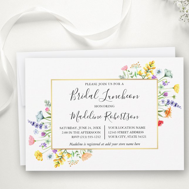 Convite Watercolor Flores Selvagens Caligrafia Bridal (Customize to change text color or text style.)