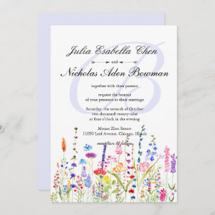Convite Watercolor Flores Selvagens Monograma Casamento de