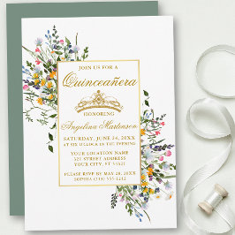 Convite Watercolor Flores Selvagens Sage Quinceanera Verde