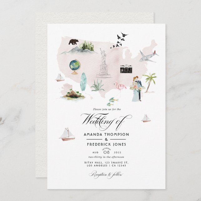 Convite Watercolor Florida USA Destination Wedding Photo (Frente/Verso)