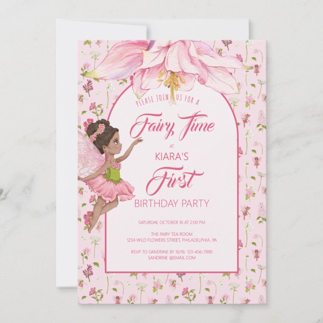 Convite Watercolor Flower Fairy Girl Birthday (Frente)