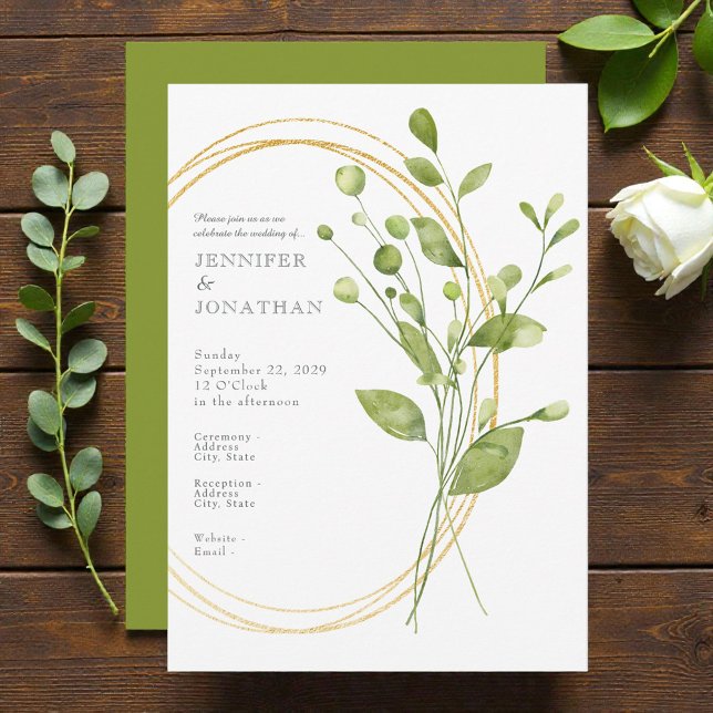 Convite Watercolor Flower Floral Green Wedding Invitation (Criador carregado)