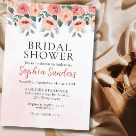 Convite Watercolor Flowers Peach Color Boho Bridal Shower
