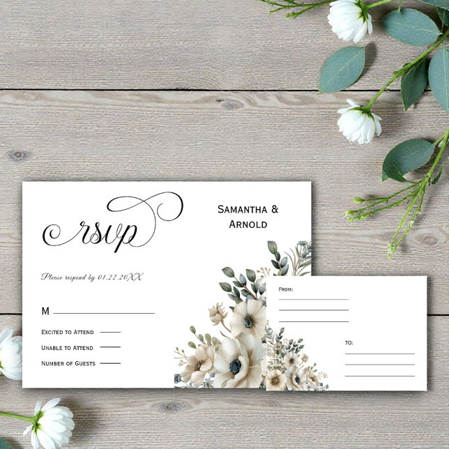 Convite Watercolor Flowers Wedding RSVP (Criador carregado)
