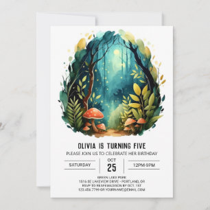 Convite Watercolor Forest Kids Woodland Birday