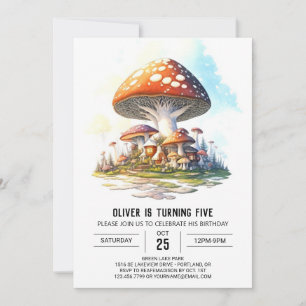 Convite Watercolor Forest Mushroom Birday