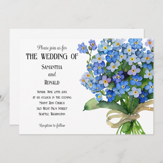 Convite Watercolor Forget-me-nots Wedding (Frente/Verso)
