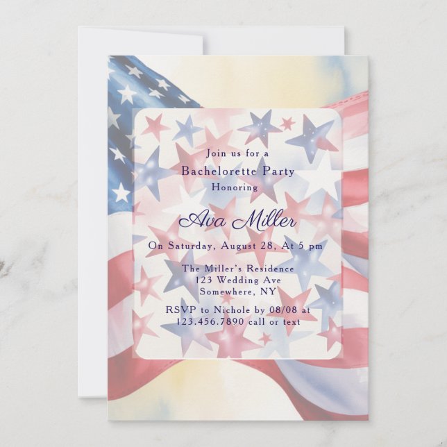 Convite Watercolor Fourth Of July Bachelorette Party (Frente)