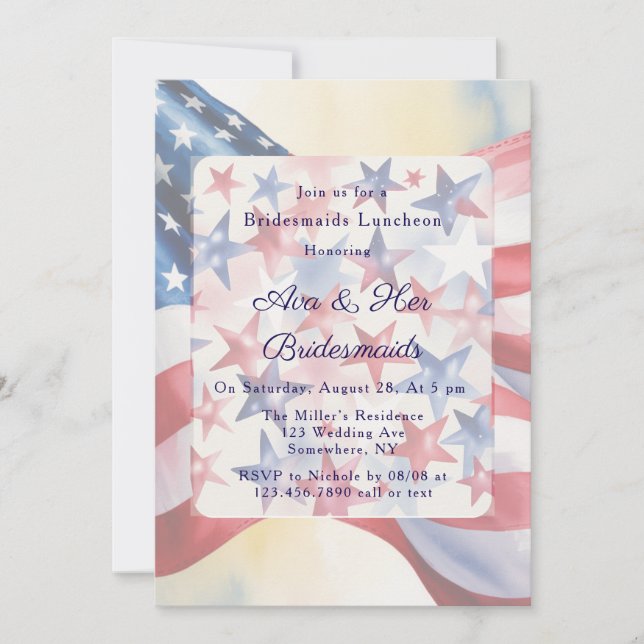 Convite Watercolor Fourth Of July Bridesmaids Luncheon (Frente)