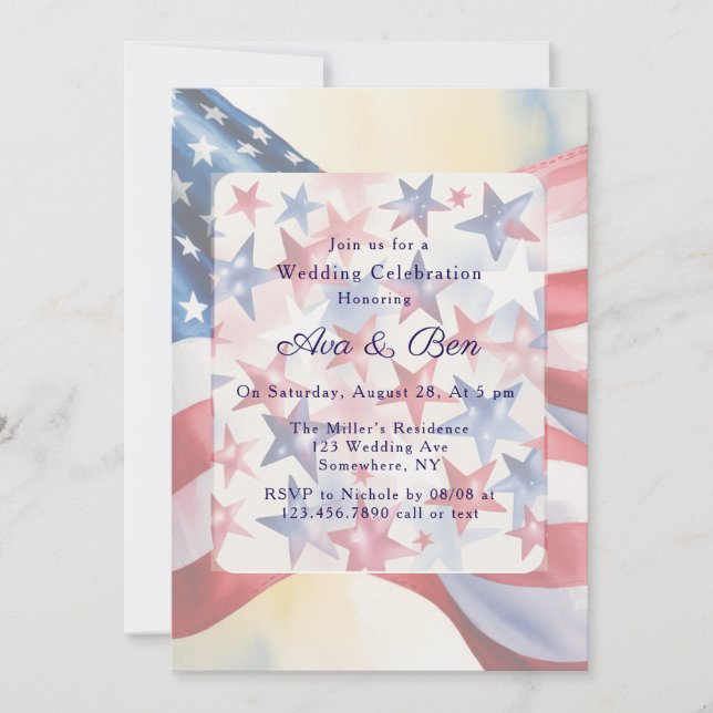 Convite Watercolor Fourth Of July Wedding (Frente)