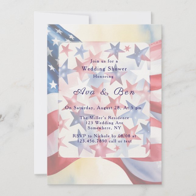 Convite Watercolor Fourth Of July Wedding Shower (Frente)
