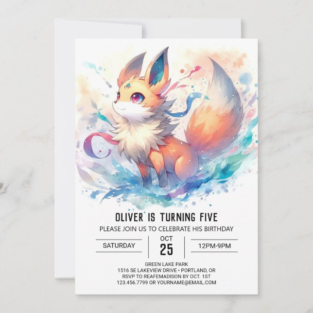 Convite Watercolor Fox Birthday (Frente)