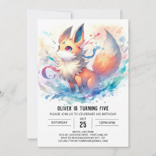 Convite Watercolor Fox Birthday