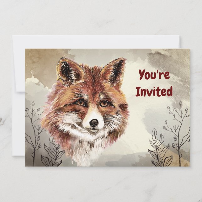 Convite Watercolor Foxes Animal Custom Birday (Frente)