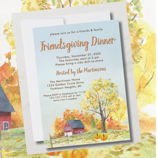 Convite Watercolor Friendsgiving Thanksgiving Dinner (Criador carregado)