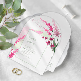 Convite Watercolor Fuchsia Arch, Casamento de Flores Selva