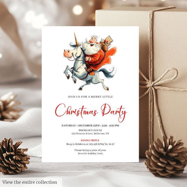 Convite Watercolor Funny Santa Festive Christmas Invites (Funny Quirky Santa Red Green Christmas Invitation)