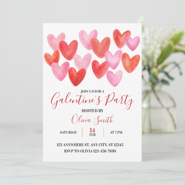 CONVITE WATERCOLOR GALENTINES DAY PARTY INVITATION (Em pé/Frente)