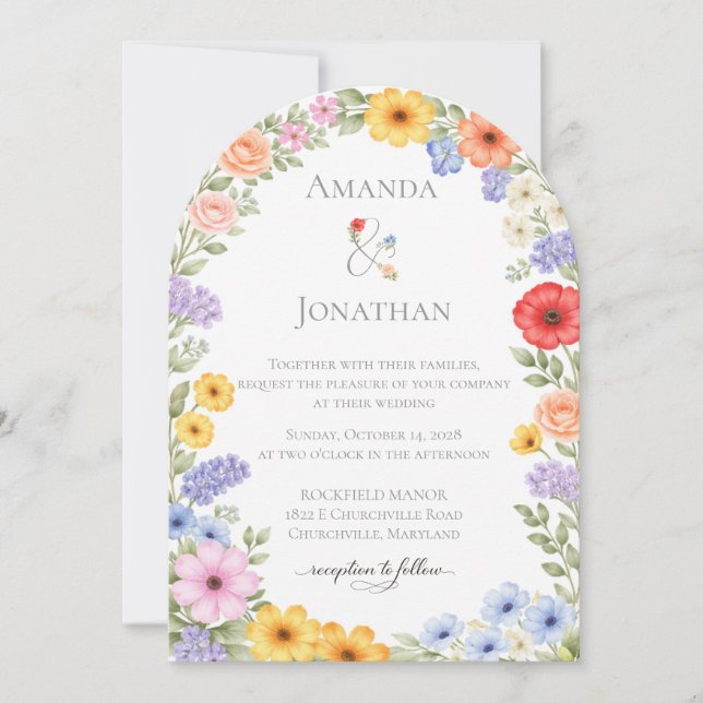 Convite Watercolor Garden Flower Wedding Invitation (Frente)