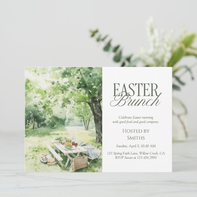 Convite Watercolor Garden Picnic Easter Brunch Elegant  (Em pé/Frente)