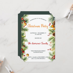 Convite Watercolor Garland Pine e Berries - Festa de Natal