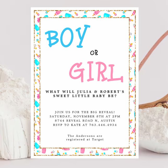 Convite Watercolor Gender Reveparty Boy or Girl Invitat (Criador carregado)