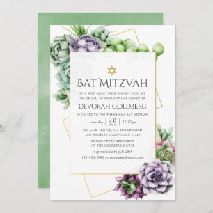 Convite Watercolor Geométrico Bat Mitzvah