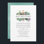 Convite Watercolor Geométrico Bat Mitzvah<br><div class="desc">Trendy suculenta o convite do morcego mitzvah com lavagem da cor d'água da horta inversa.</div>
