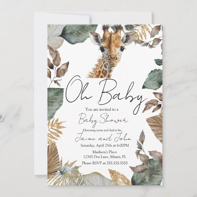 Convite Watercolor Giraffe Wild Baby Shower (Frente)