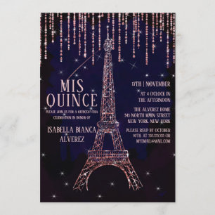 Convite Watercolor Glitter Paris Eiffel Tower Quinceañera