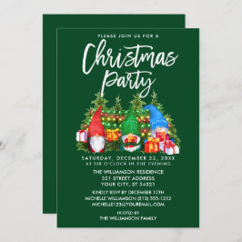 Convite Watercolor Gnomos Luz Festa de Natal Verde