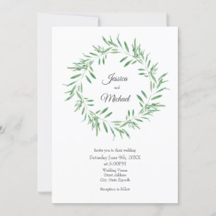 Convite Watercolor Green Olive Wreath