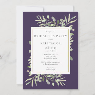 Convite Watercolor Greenerescer Purple Bridal Tea Party