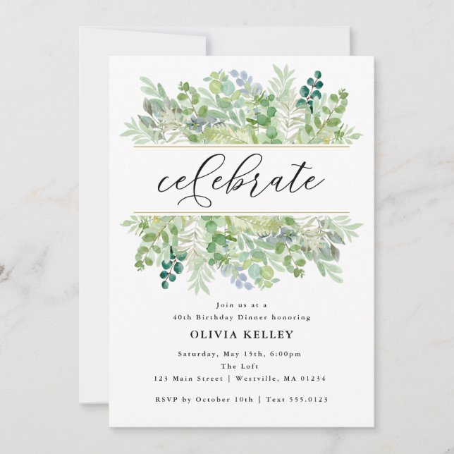 Convite Watercolor Greenery and Foliage Party (Frente)