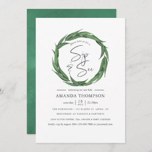 Convite Watercolor Greenery Baby Sip and See