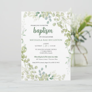Convite Watercolor Greenery Baptism Baby