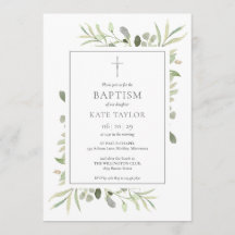 Watercolor Greenery Baptism Christening
