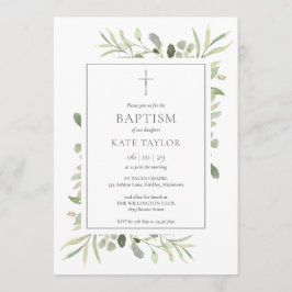 Convite Watercolor Greenery Baptism Christening