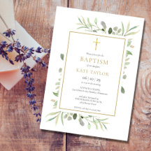 Watercolor Greenery Baptism Christening