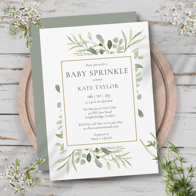 Convite Watercolor Greenery Bebê Sprinkle Gênero Neutro (Watercolour Greenery Baby Sprinkle Gender Neutral Invitation)