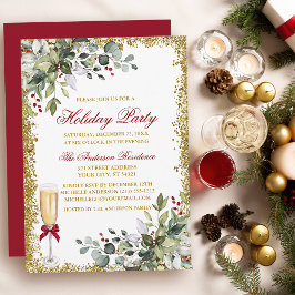 Convite Watercolor Greenery Berries Red Holiday Party