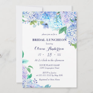 Convite Watercolor Greenery Blue Hydrangea Bridal Luncheon