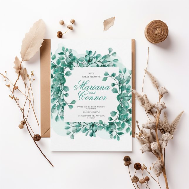 Convite Watercolor Greenery Botanical Wedding Invitation (Criador carregado)